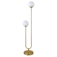 Hudson&Canal - Lampadaire Dufrene à 2 lumières avec abat-jour en verre - Laiton/Blanc lait-Style du milieu du siècle pour votre salon, votre bureau, votre chambre ou votre coin lecture