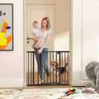 PawHut 30" - 41" Baby Gate with 2 Extension Kit and Auto-Close - Black-One-hand, two-way opening and auto-close design for easy everyday use 