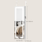HOMCOM LED Lighted Mirror Jewelry Cabinet with Full-Length Mirror - 14.6" L x 4.1" W x 42.5" H - White-Storage pocket, 2 acrylic compartments, and a flip-down shelf for additional storage 