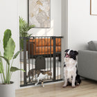 PawHut 30"-41" Extra Wide Pet Gate Barrier with Small Door - 35"H - Black-Adult can open the door with a single hand by sliding the button on both end at the same time and lift