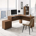 Modway Render 73.5" Wood Desk and File Cabinet Set - Walnut-Smooth Wood Grain Laminate