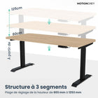 MotionGrey - Bureau assis-debout électrique à double moteur, réglable en hauteur, 165 po de largeur - Cadre noir-Jusqu’à 120 kg - Notre structure de bureau assis-debout MotionGrey est renforcée avec des tubes en acier épaissis sur l’ensemble du cadre ainsi que des plaques de base consolidées au niveau des pieds. Cela offre une plateforme solide et durable, même lorsque le bureau est réglé à sa hauteur maximale