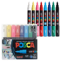 Uni Posca PC-1M Water-Based Paint Markers - Extra Fine Tip - 0.7mm - Assorted Colours - 8 Pack-Water-based paint markers suitable for most art and craft projects on over 50 surfaces, including wood, glass, metal, plastic, ceramic, leather and more