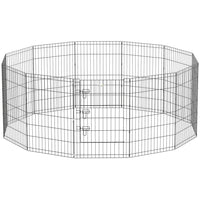 PawHut 36" H Foldable 12 Panel Metal Exercise Pet Playpen - Black-Black coated playpen provides long lasting protection against outdoor elements 