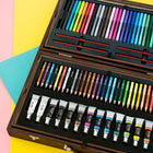 Art 101 Deluxe Artist Wood Set - 215 Pieces Set-Choose from crayons, Premium Core Colored Pencils, oil pastels, and fine-line markers for coloring and drawing