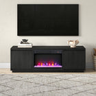 Hudson&Canal - Meuble TV Presque avec foyer en cristal de 26 po pour téléviseurs jusqu'à 75 po - Grain noir-Fabriqué à partir de matériaux MDF robustes avec une finition aspect bois à grain noir