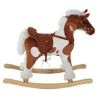Qaba - Cheval à bascule en peluche sur rockers en bois - marron et blanc-Renforce les muscles du tronc et des bras, aide aussi à améliorer l’équilibre 