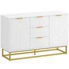 HOMCOM 47.2" L Sideboard Buffet Cabinet with Storage - White-Geometric lined doors paired with golden base add artistic touch to interior decor
