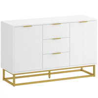 HOMCOM 47.2" L Sideboard Buffet Cabinet with Storage - White-Geometric lined doors paired with golden base add artistic touch to interior decor