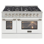 Kucht 48" KDF Series Pro Style Propane Ready Dual Fuel Range - Stainless Steel/White-Cook and bake like a pro with 2 separate ovens with large oven windows, the main is a heavy-duty blue porcelain oven with 4.2 cu. ft. of capacity while the additional side oven has 2.5 cu. Ft
