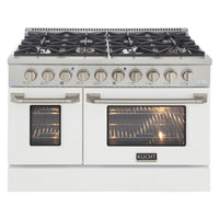 Kucht 48" KDF Series Pro Style Propane Ready Dual Fuel Range - Stainless Steel/White-Cook and bake like a pro with 2 separate ovens with large oven windows, the main is a heavy-duty blue porcelain oven with 4.2 cu. ft. of capacity while the additional side oven has 2.5 cu. Ft