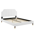 Modway - Sienna Lit plateforme complet en velours haute performance avec pieds en bois et manchons dorés - Blanc-Lit de plateforme complet