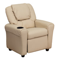 Flash Furniture Contemporary Beige Vinyl Kids Recliner with Cup Holder & Headrest-Child Sized Recliner