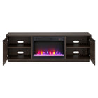 Hudson&Canal - Meuble TV Mansfield avec foyer en cristal de 66 cm pour téléviseurs jusqu'à 198 cm - Alder Brown-Le dessus a une capacité de poids de 75 lb, les étagères inférieures peuvent supporter 25 lb chacune