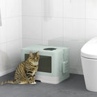PawHut Cat Litter Box with Front Enter & Top Exit Tray - Green-Pull-out tray and scoop for effortless cleaning 