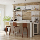 Armen Living Vienna 30" Bar Height Swivel Bar Stool in Walnut Wood Finish with Cream Faux Leather-Whether you have a kitchen island, a bar table, pub table, or peninsula - we've got you covered with any height you desire. This stool comes in  26" counter height or 30" bar height options.