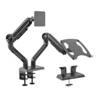 ShoppingAll - Support double moniteur et ordinateur portable 2-en-1 robuste - Noir-Un bras prend en charge un écran compatible VESA jusqu'à 35 po pesant 26,5 lb ou moins, un autre bras prend en charge un plateau pour ordinateur portable pouvant contenir des ordinateurs portables jusqu'à 17 po