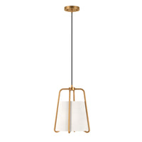 Hudson&Canal - Suspension Marduk de 28 cm de large avec abat-jour en tissu - Laiton/blanc-Design moderne du milieu du siècle pour votre entrée, votre foyer ou votre cuisine