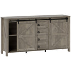 HOMCOM Farmhouse 59.8" L Sideboard Buffet Cabinet with Storage - Distressed Light Grey-Bring farmhouse charm to your kitchen with barn doors and retro accents