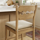 Modway Jax Oak Wood Counter Stool With Wavy Razor Back and Cushion - Weathered Oak Oatmeal Stripe-Non-Marking Foot Pads