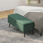 HOMCOM - Banc ottoman de rangement en tissu en lin - vert foncé-Pieds en acier avec revêtement en poudre pour une grande stabilité et durabilité   