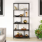 Hudson&Canal Cortland 34" Wide Rectangular Bookcase - Blackened Bronze-Hand crafted blackened bronze finish is applied to the steel frame