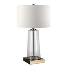 Hudson&Canal Dax 27.5" Tall Table Lamp with Fabric Shade - Seeded Glass/Brass/White-Transitional design for your living room, workspace, or bed side table