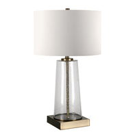 Hudson&Canal - Lampe de table Dax 27,5" avec abat-jour en tissu - Verre grainé/laiton/blanc-Design transitionnel pour votre salon, votre espace de travail ou votre table de chevet