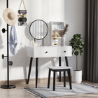 HOMCOM Vanity Desk with Stool - 31.5" L x 16.5" W x 51.6" H - White/Black-Features two large drawers, a 3-tier shelf and a spacious tabletop to store your beauty products 