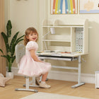 Qaba - Bureau pour enfants, table d’étude réglable en hauteur avec plateau incliné, rangement - naturel-S'incline jusqu'à 45° pour faciliter la lecture, l'écriture et le dessin  
