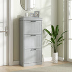 HOMCOM Narrow Shoe Cabinet with Flip Drawers & Adjustable Shelf - Grey-Store up to 15 pairs of shoes in 3 tilt-out drawers