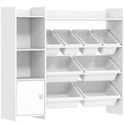 Qaba Kids Bookshelf and Toy Storage Organizer with 8 Removable Storage Bins, Shelves and Cabinet - White-Combines bookcase, toy bins, and cupboard for versatile storage 