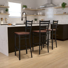 Flash Furniture HERCULES Series Black Ladder Back Metal Restaurant Barstool - Cherry Wood Seat-500 lb. Weight Capacity