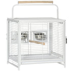 PawHut Metal Bird Travel Carrier Cage with Stand Perch, Stainless Steel Bowls and Pull Out Tray - White-Feed doors with 2 stainless steel bowls for convenient feeding 