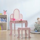 Qaba Kids Makeup and Dressing Table and Chair Set - Pink-Ideal for children's bedrooms, playrooms, and daycare centers 