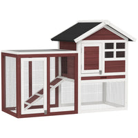 PawHut - Clapier à lapin en bois 49 po avec toit incliné et enclos, brun-Grande cage à lapins avec enclos extérieur, idéale pour les lapins, lapereaux et autres petits animaux 