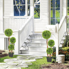 HOMCOM 35" Artificial Boxwood Triple Ball Topiary Trees - Green - 2 Pack-Grass and cement soil are included, making it more stable and real 