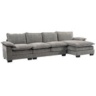 HOMCOM Chenille L-shaped Sofa Couch with Chaise Lounge - Grey-Integrated chaise lounge offers spacious, luxurious seating