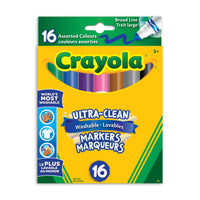 Crayola Ultra-Clean Washable Broad Line Markers, 16 Count-Features 16 Ultra-Clean Washable Broad Line Markers in classic colours that are perfect for the classroom