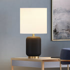 Hudson&Canal - Lampe de table en céramique Lambert de 38 cm de haut avec abat-jour en tissu, - Noir mat/blanc-Comprend un cordon de 6 pieds avec interrupteur à bascule
