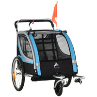 Aosom 2 Seat Bike Trailer for Kids 2-in-1 Double Baby Jogging Stroller - Blue-Converts easily between baby stroller and trailer 