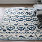 Modway - Reflect Treillis marocain en diamant abstrait Takara Tapis intérieur et extérieur de 5 pi l x 8 pi L - Ivoire et bleu-Dessous en caoutchouc de prise