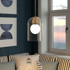 Hudson&Canal Sondre 8" Wide Double Layer Pendant with Glass Shade - Brass/White Milk/Clear-Product Dimensions: 7.88" L x 7.88" W x 11.75" H