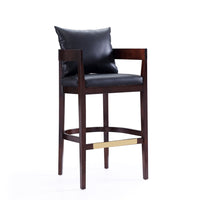 Manhattan Comfort - Ritz tabouret de bar 22" style milieu du siècle moderne, revêtement en similicuir noir et noyer foncé-Tabouret de bar moderne du milieu du siècle avec dossier parfait pour une utilisation au bar et dans la cuisine