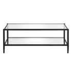 Hudson&Canal Hera 45"W Rectangular Coffee Table with Glass Shelf - Blackened Bronze-Features a tempered glass top and shelf