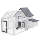 PawHut - Poulailler 65 po en bois, clapier pour poules, lapins, cage et enclos pour volailles-Construction durable en bois de sapin avec maison surélevée, enclos arrière, pondoir, rampe et porte 