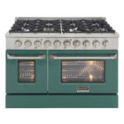 Kucht 48" KDF Series Pro Style Propane Ready Dual Fuel Range - Stainless Steel/Green-Cook and bake like a pro with 2 separate ovens with large oven windows, the main is a heavy-duty blue porcelain oven with 4.2 cu. ft. of capacity while the additional side oven has 2.5 cu. Ft