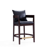 Manhattan Comfort Ritz 22" Mid-Century Modern Faux Leather Upholstered Counter Stool - Black and Dark Walnut-Mid-Century Modern Counter Stool with Backseat Perfect for Bar and Kitchen Use