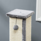 PawHut - Griffoir pour chat 32 po d’intérieur avec balle en sisal gris-Matériaux : Panneau de particules, Peluche, Sisal 