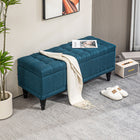 HOMCOM Flip Top Storage Ottoman Bench for End of Bed - Blue-Comfortable linen feel fabric exterior and soft foam create an excellent seat or table area  
